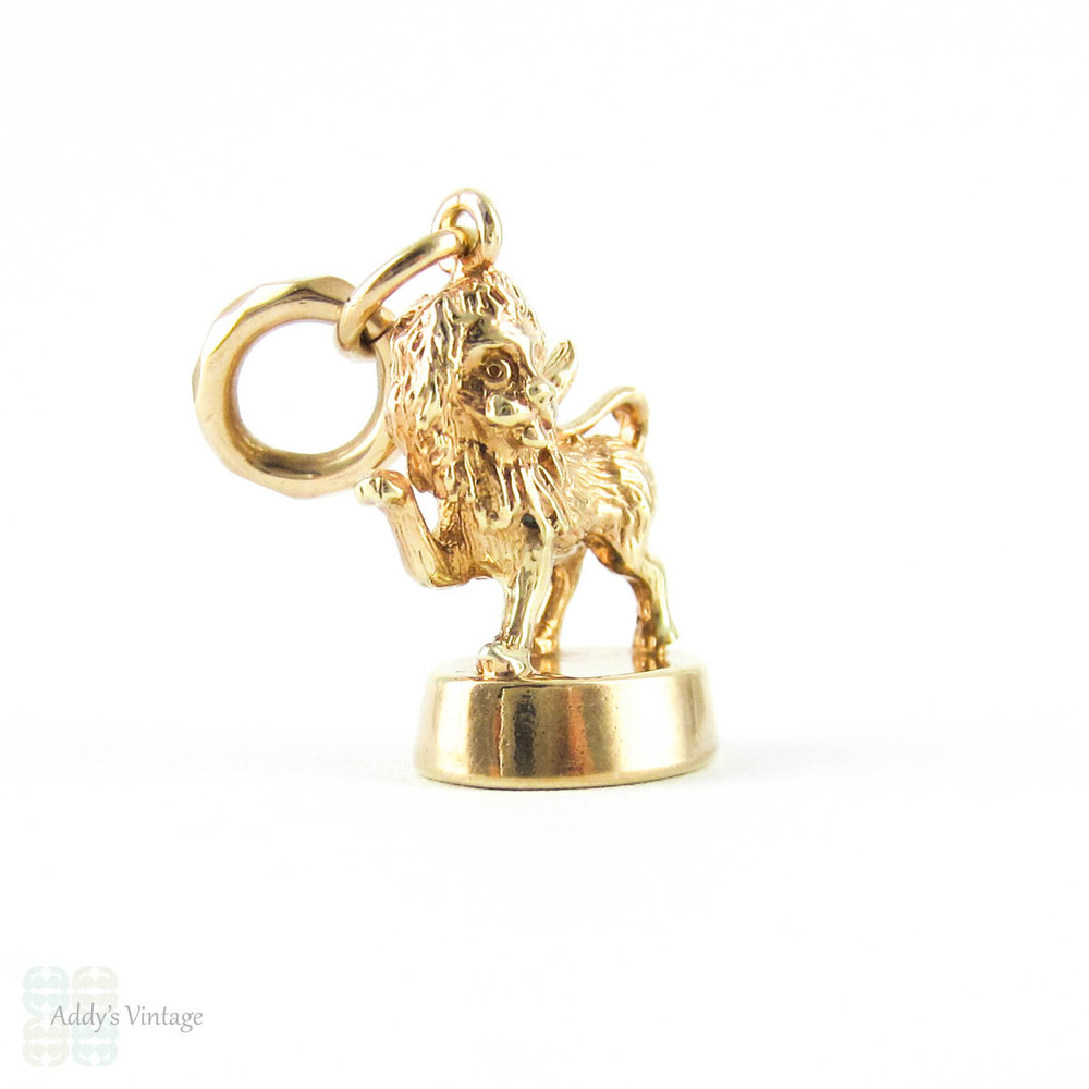 Antique Lion Passant 9ct Charm, Late Victorian Lion on Pedestal Pendant.