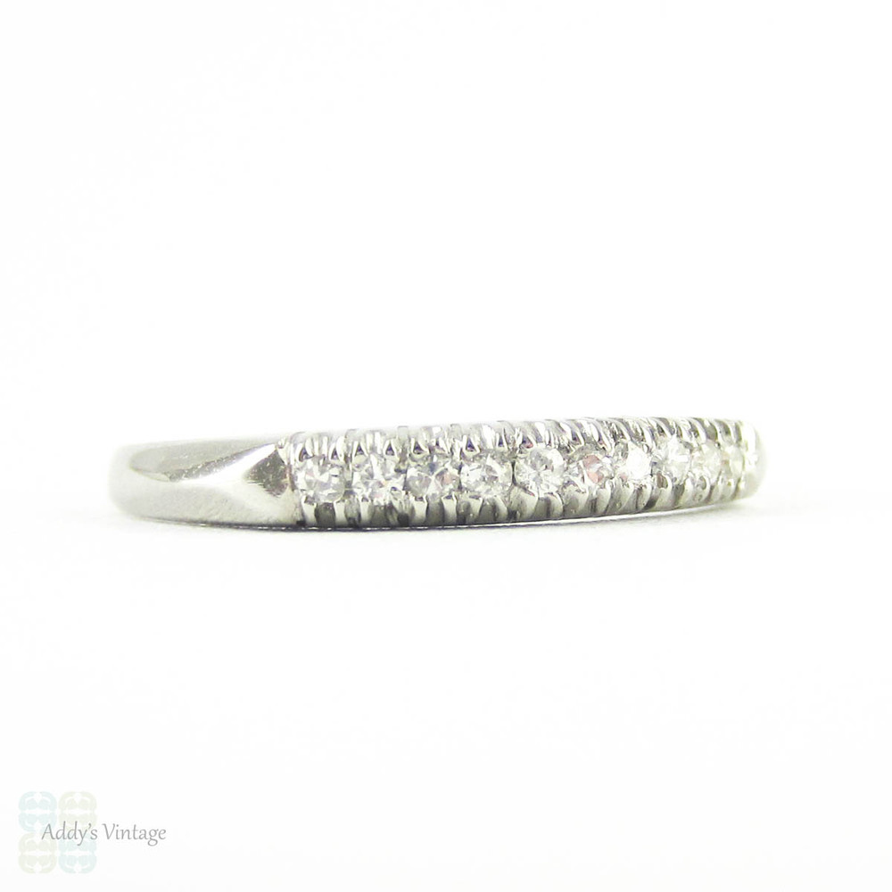 Art Deco Diamond Wedding Ring, Platinum 10 Stone Fishtail Setting Half Hoop Ring. 0.12 ctw, Circa 1940s.