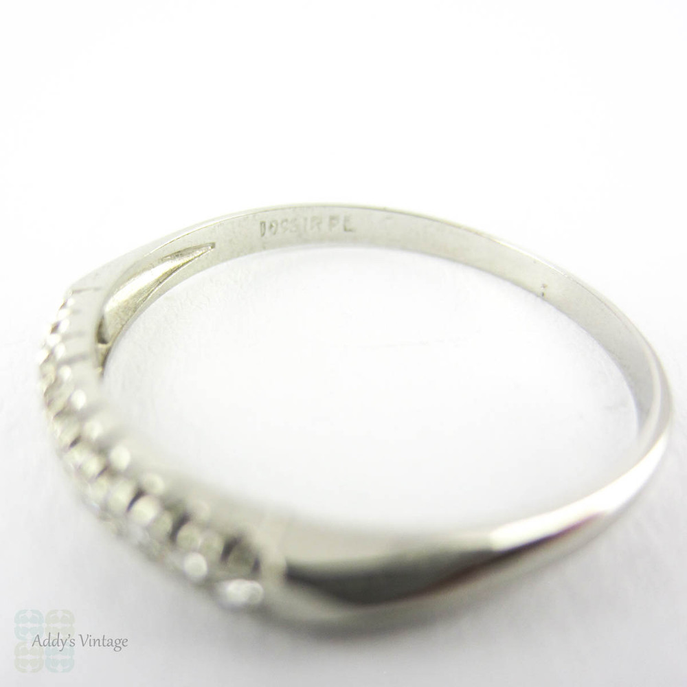 Art Deco Diamond Wedding Ring, Platinum 10 Stone Fishtail Setting Half Hoop Ring. 0.12 ctw, Circa 1940s.