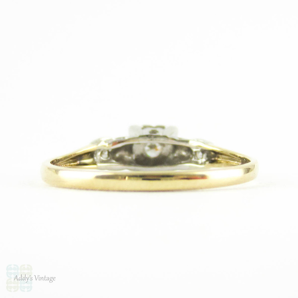 Vintage Diamond Engagement Ring, 1940s Two Tone 14K Gold Diamond, 0.24 ctw Illusion Set Mid 20th Century Ring.