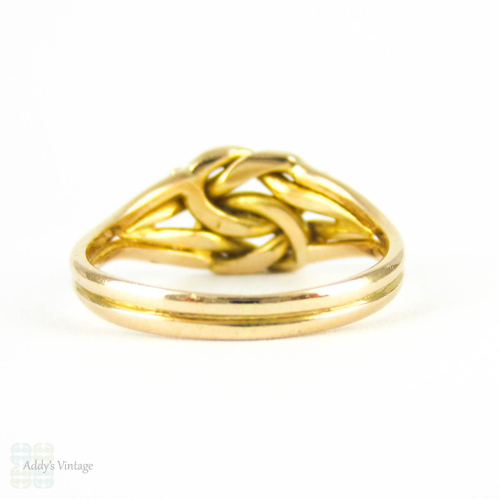 Edwardian 18ct Lover's Knot Ring, Intertwined Chased Double Knot Ring. Chester 1901, Size Q / 8.25.
