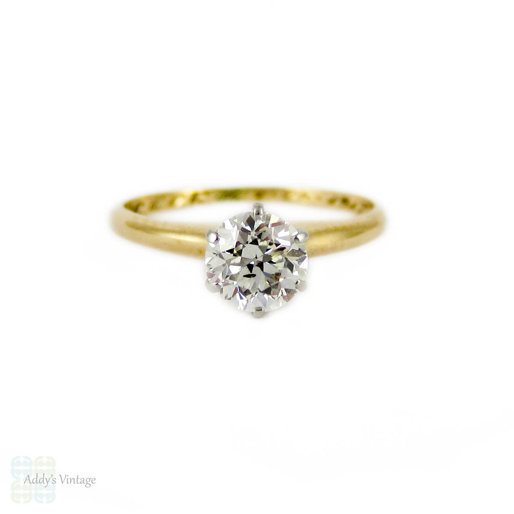 Diamond Solitaire Engagement Ring, Antique 0.50 ct Single Stone Old European Cut Diamond in Simple Classic 14k Setting.