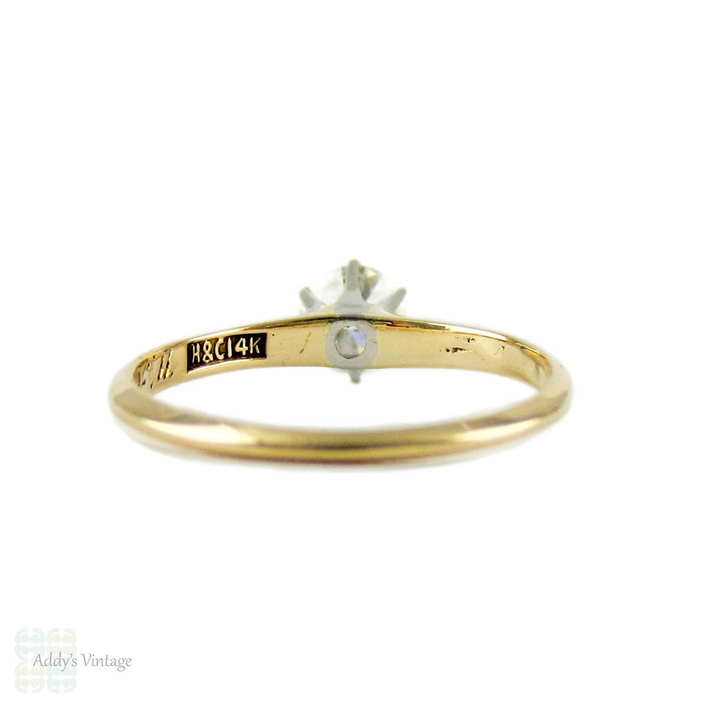 Diamond Solitaire Engagement Ring, Antique 0.50 ct Single Stone Old European Cut Diamond in Simple Classic 14k Setting.