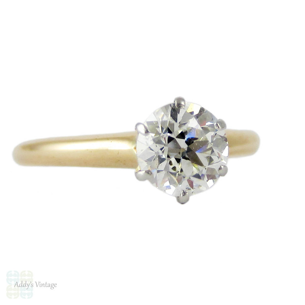 Diamond Solitaire Engagement Ring, Antique 0.50 ct Single Stone Old European Cut Diamond in Simple Classic 14k Setting.