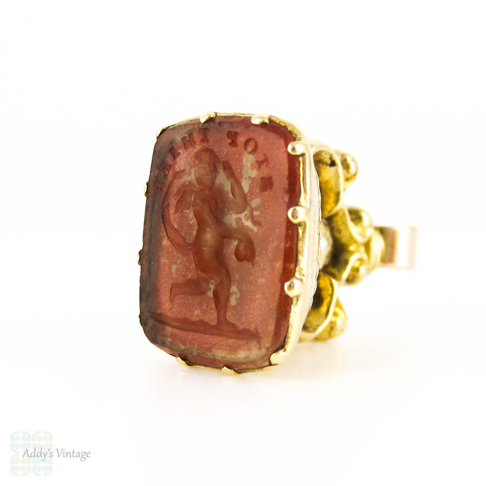 Antique Georgian Gold Filled Winged Cherub Angel Intaglio Seal, 19th Century Watch Fob.