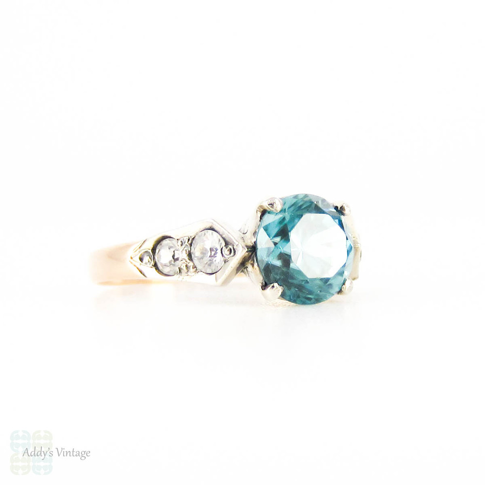 Blue Zircon Engagement Ring, Vivid Blue Zircon in Graduated White ...