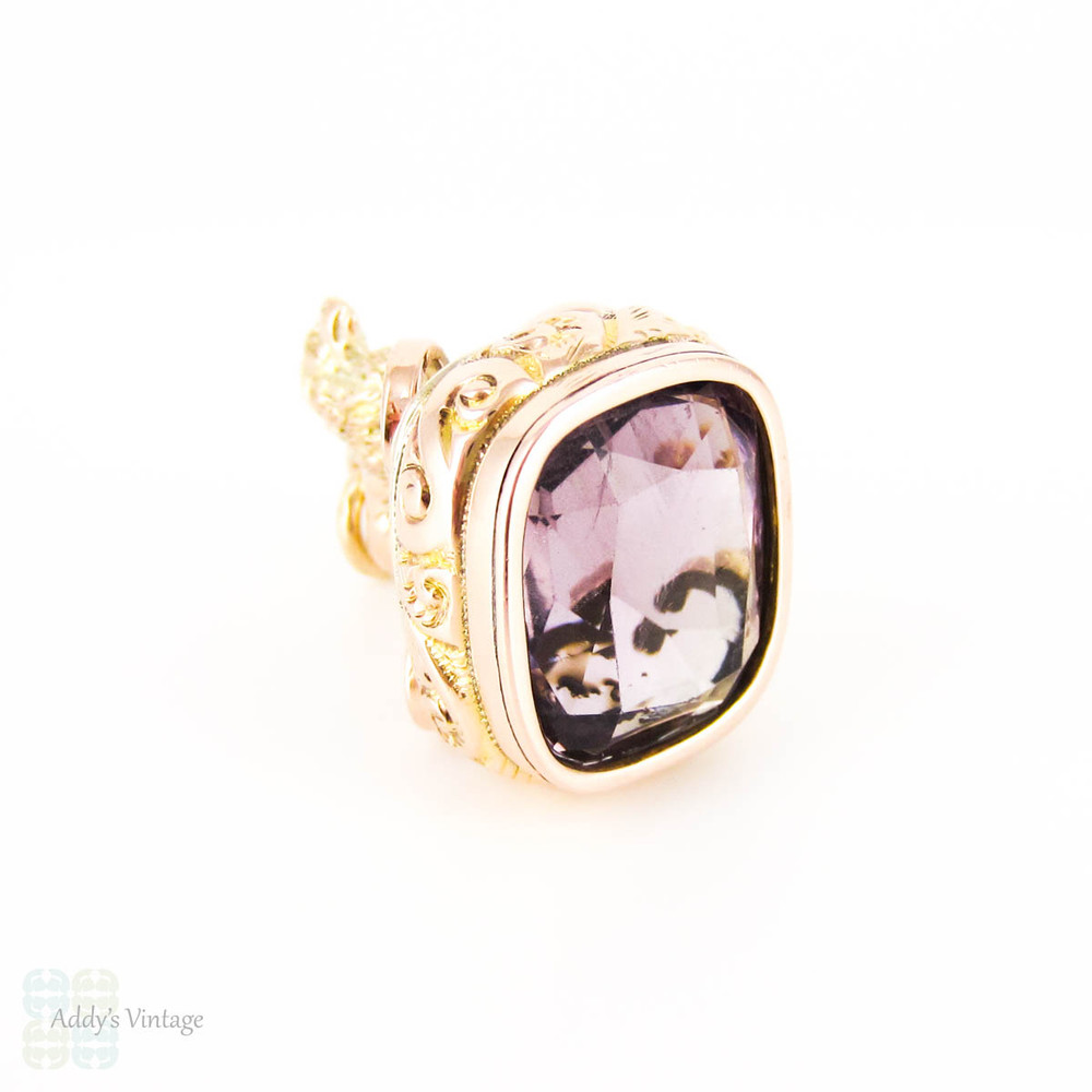 Antique Victorian Lion Fob with Faceted Amethyst, 9ct Gold.