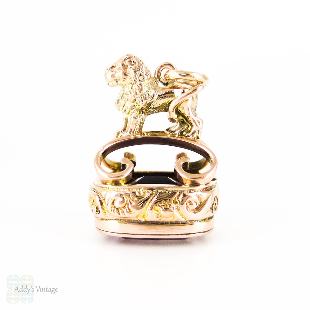 Antique Victorian Lion Fob with Faceted Amethyst, 9ct Gold.