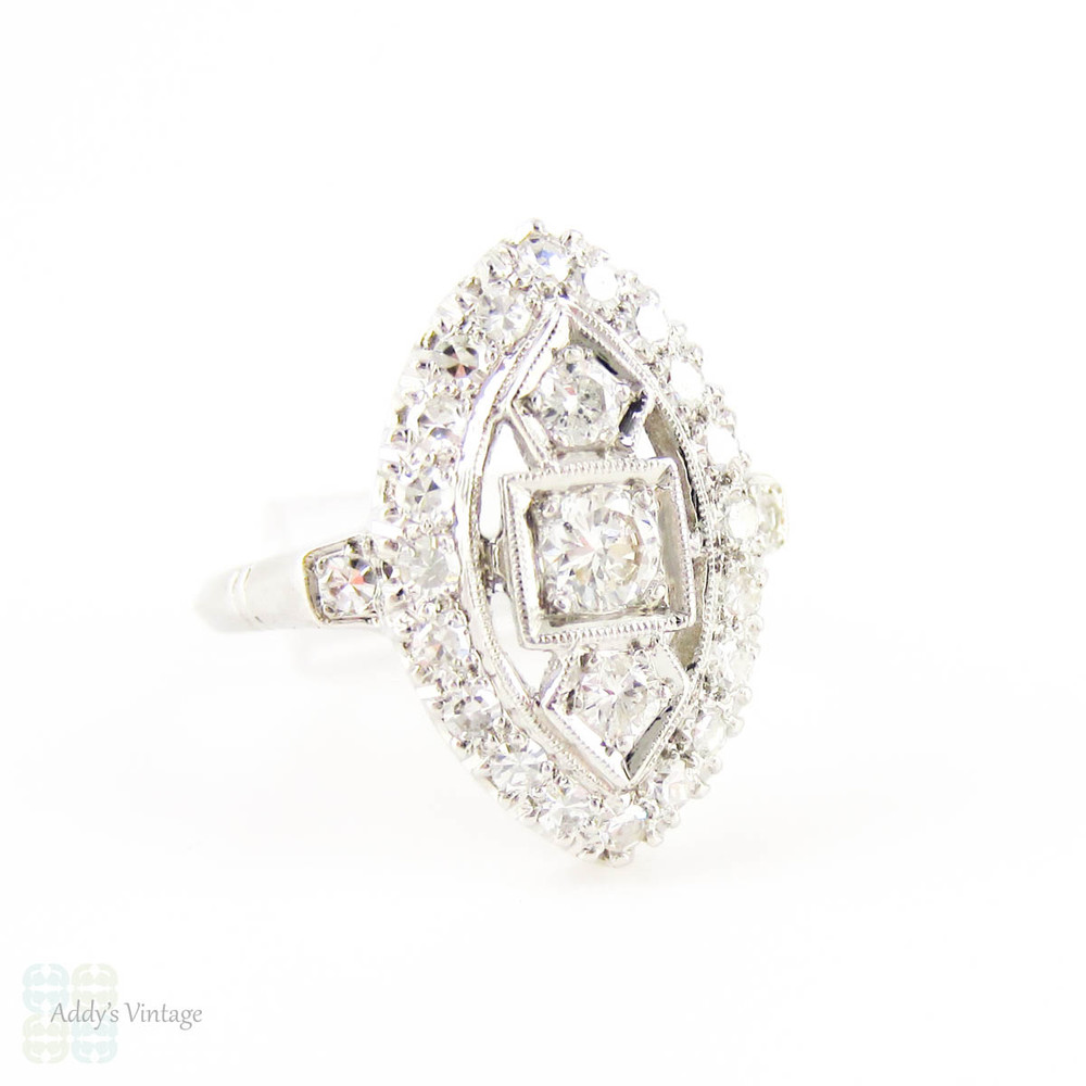 Vintage Diamond Dinner Ring, 0.50 ctw Mid 20th Century Cocktail Ring in Platinum.