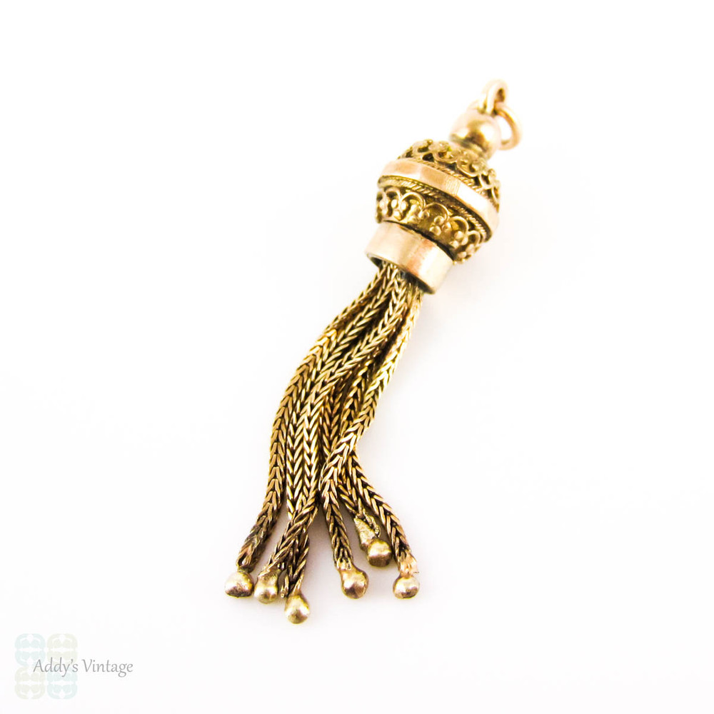 Antique Victorian Tassel Charm, 9 Carat Gold Tassel Pendant. Circa 1870s.