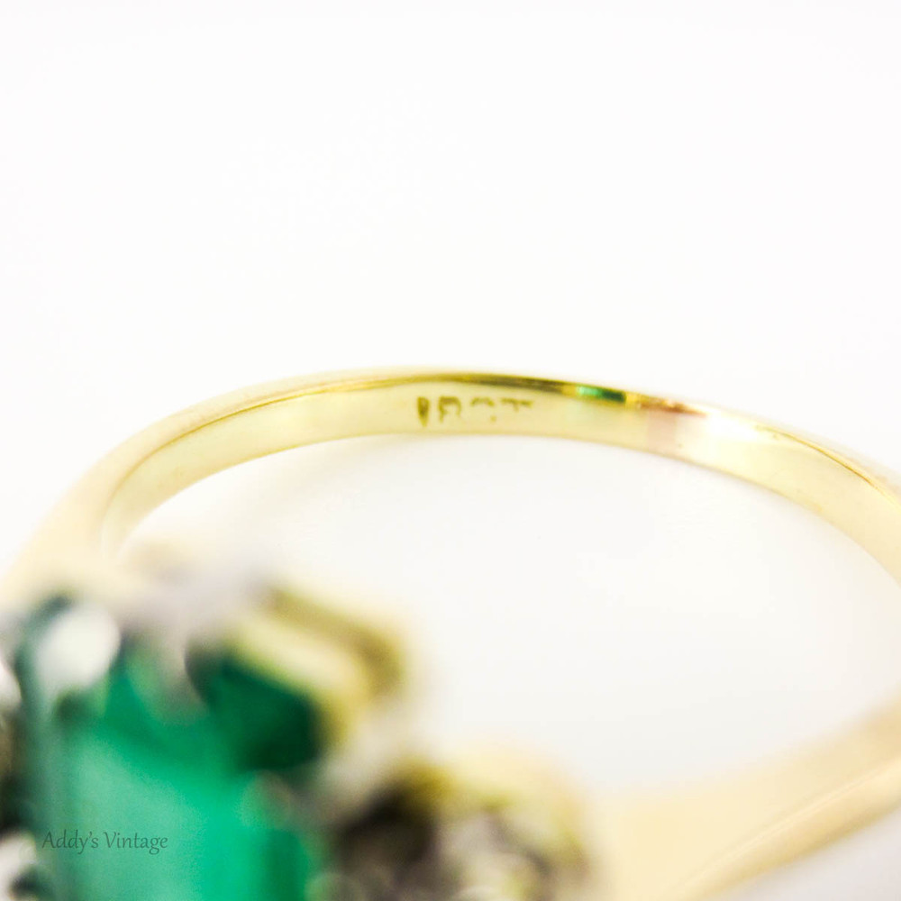 Emerald & Diamond Engagement Ring, Vintage Mossy Green ...