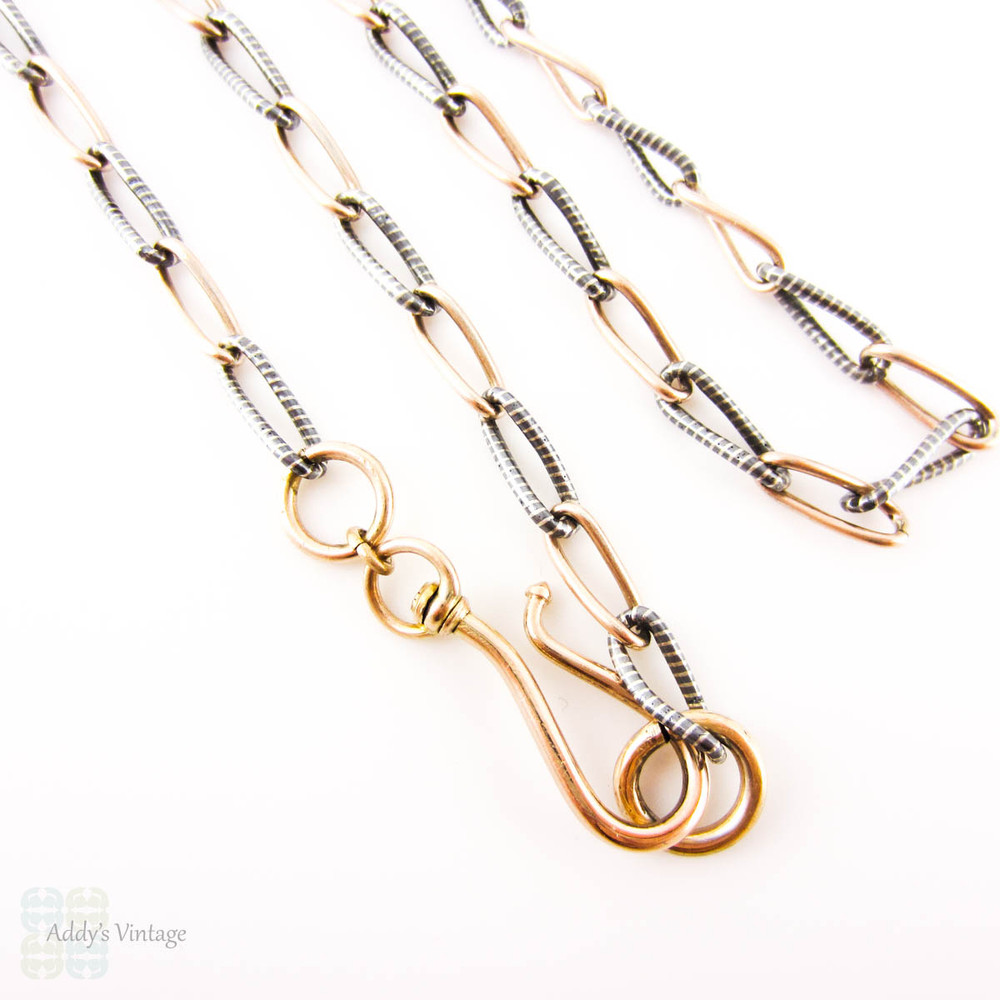 Antique Niello & Rose Gold Gilt Chain with Hook Closure. Circa 1900, 42 cm / 16.5 inches.