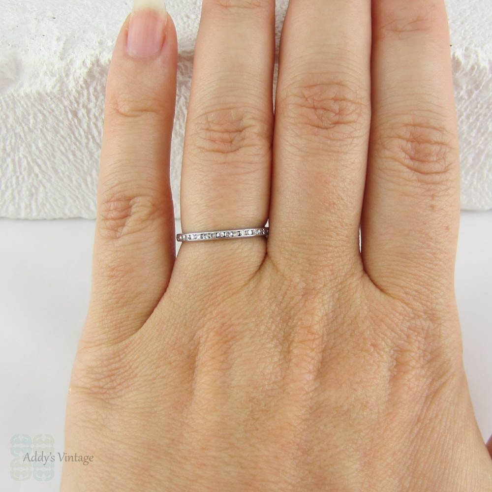Fine Vintage Platinum Diamond Eternity Ring. Narrow Channel Set Diamond Full Eternity Ring, Circa 1930s.