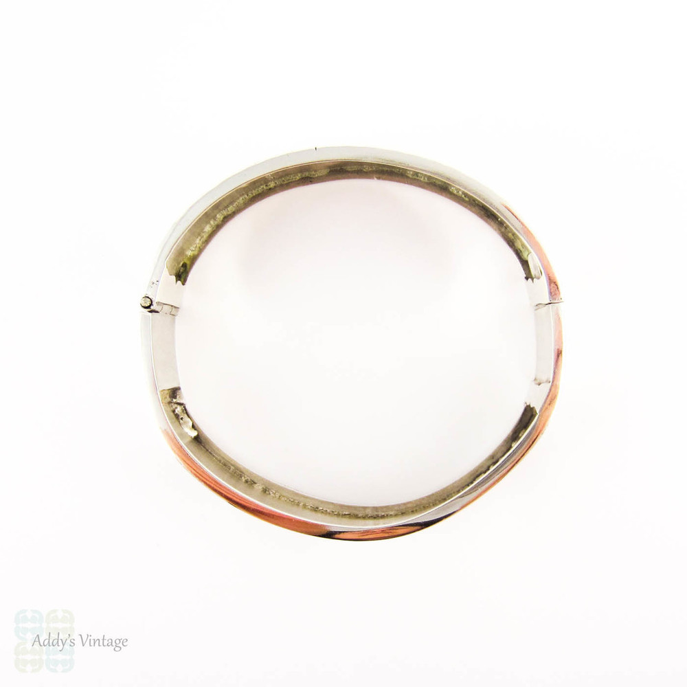 Victorian Silver & 9ct Gold Bangle Bracelet, Antique Bracelet with Rose, Green & Yellow Gold Flower Design. Circa 1880s.