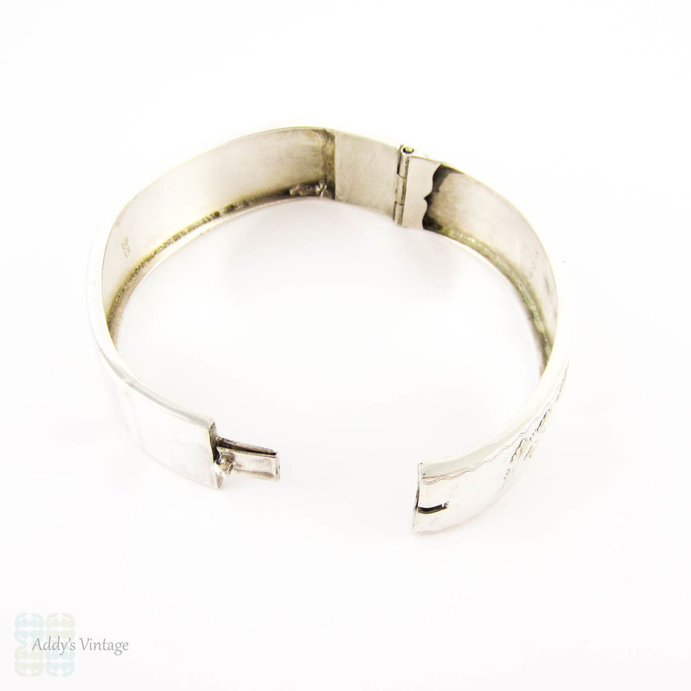 Victorian Silver & 9ct Gold Bangle Bracelet, Antique Bracelet with Rose, Green & Yellow Gold Flower Design. Circa 1880s.