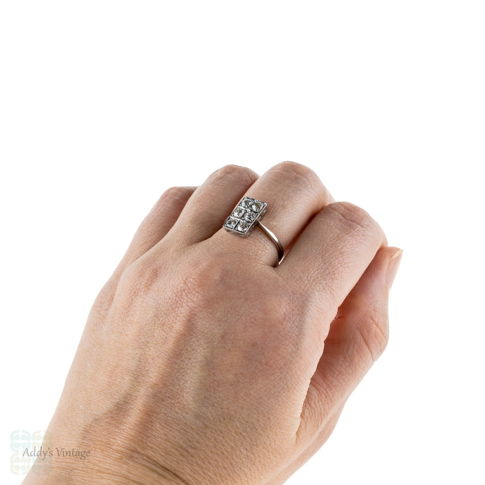 Old Mine Cut Diamond Cocktail Ring, Antique 1920s Platinum Plaque Dress Ring, 0.66ctw.