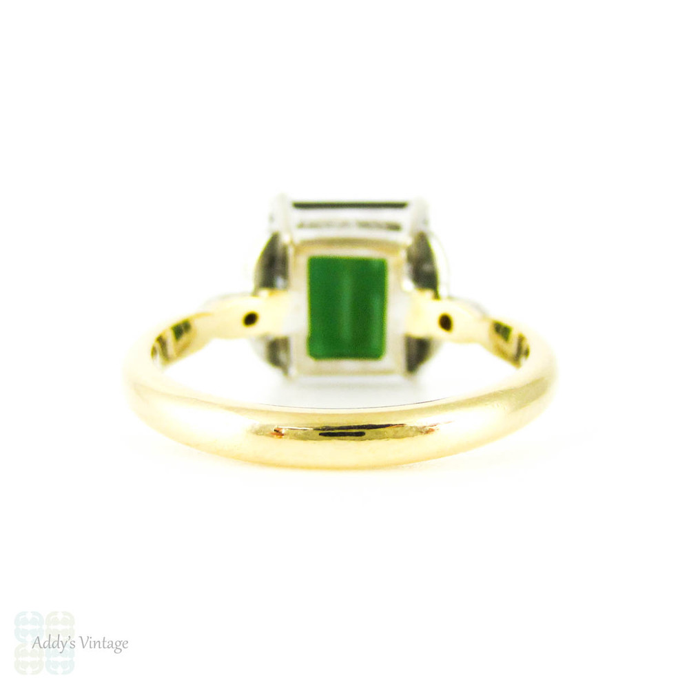 Vintage Green Tourmaline & Diamond Engagement Ring, 1940s Square