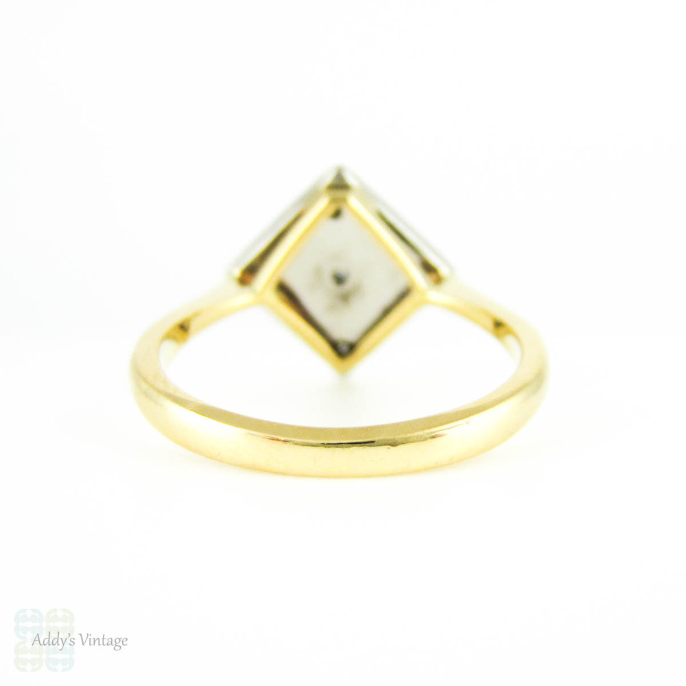 1930s Diamond Engagement Ring, Kite Shape Pave Set Art Deco Ring with Milgrain Beading. 18ct PLAT.