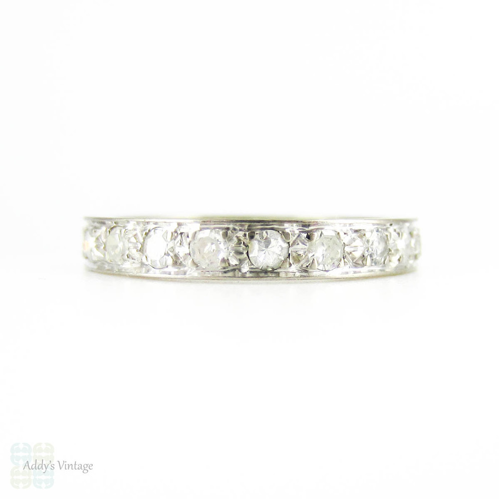 Vintage 1920s Diamond Eternity Ring, Art Deco 18ct White Gold Full Hoop Wedding Band. Size M / 6.25.
