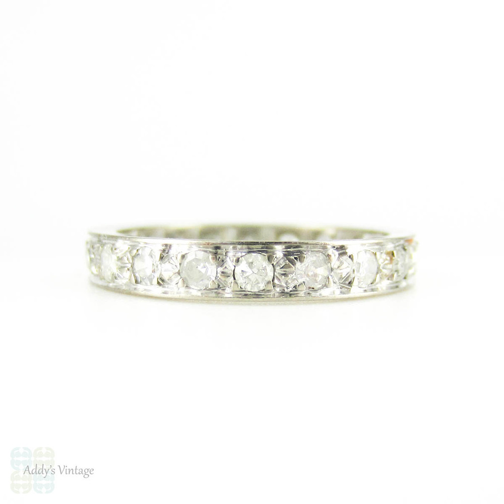 Vintage 1920s Diamond Eternity Ring, Art Deco 18ct White Gold Full Hoop Wedding Band. Size M / 6.25.