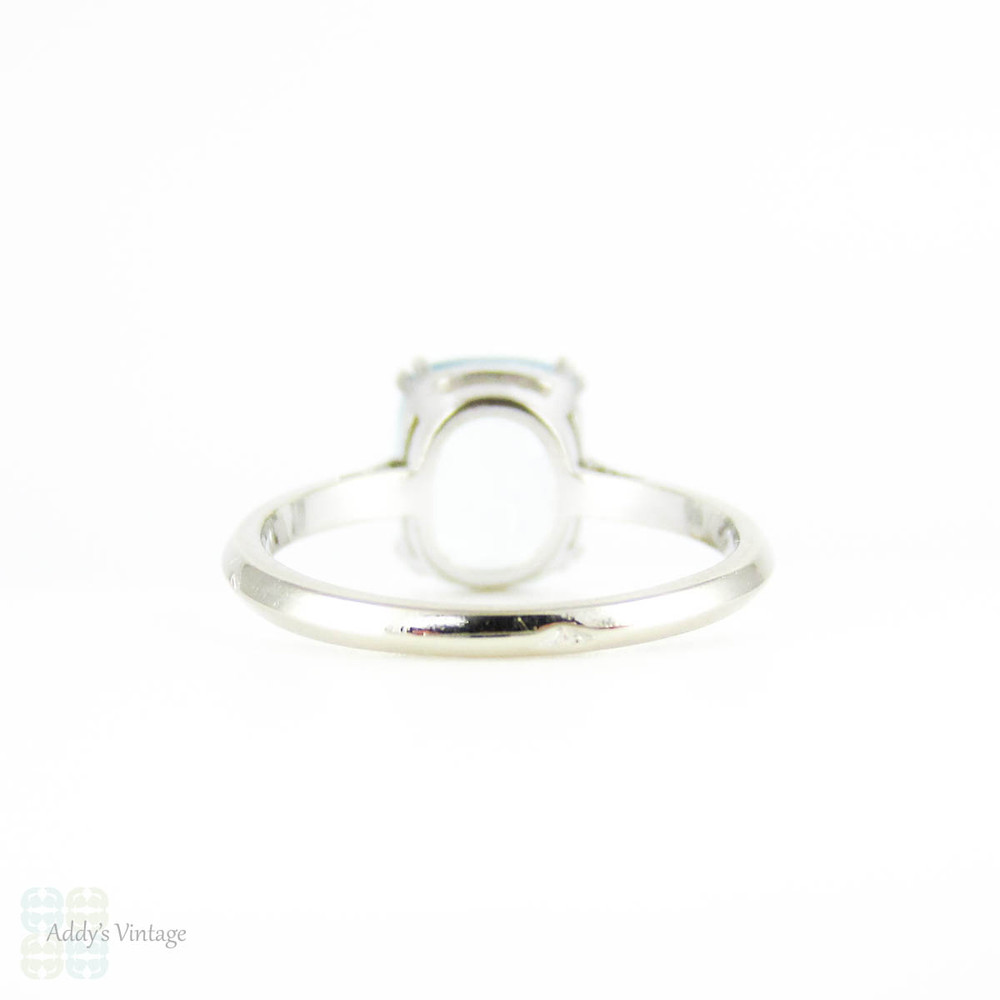 Aquamarine Single Stone Ring in 18ct White Gold, Cushion Cut Gem in Double Claw Solitaire Mounting.