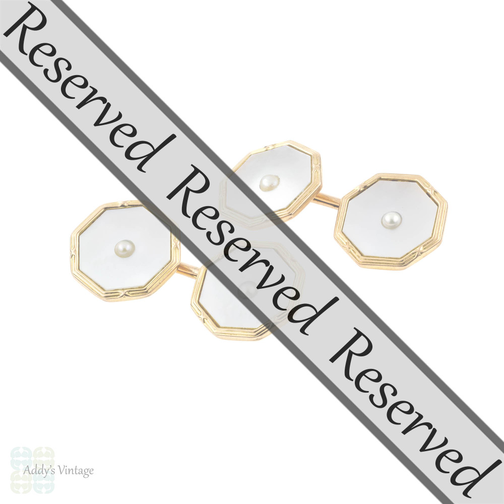 RESERVED Vintage 9ct 9k Cuff Links, Octagonal Mother of Pearl Art Deco Cufflinks.