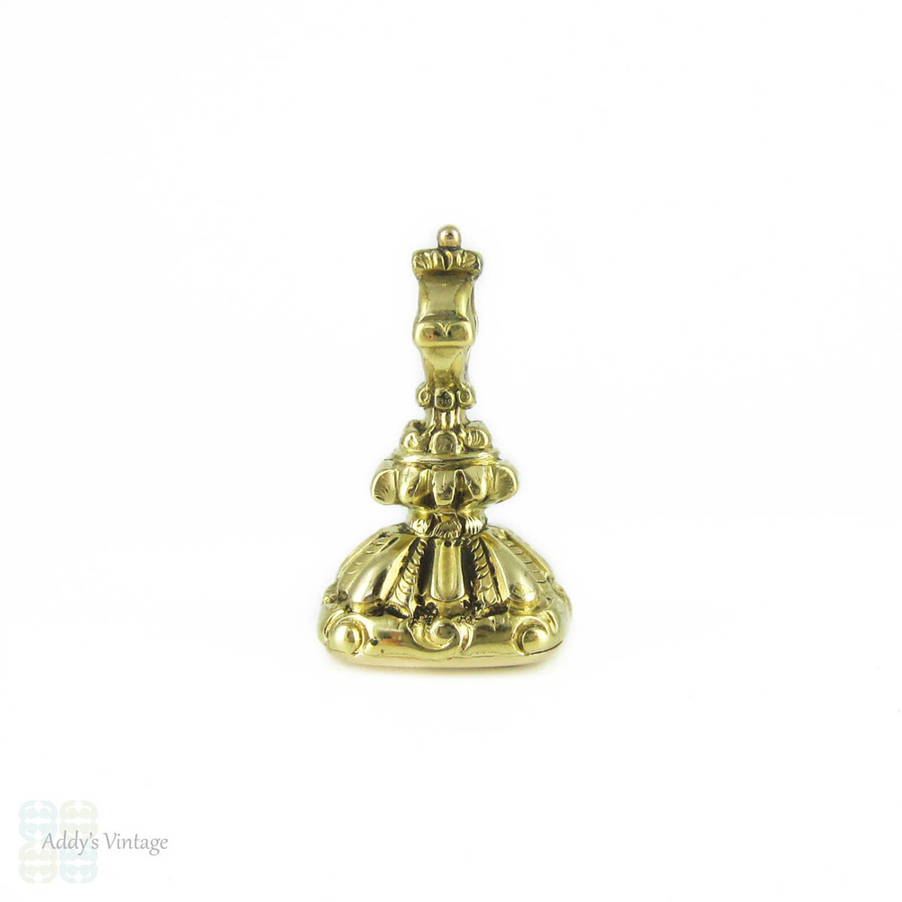 Victorian Gold Filled Seal. Antique Setting Sun I WILL RETURN Engraved White Quartz. Intaglio Watch Fob.