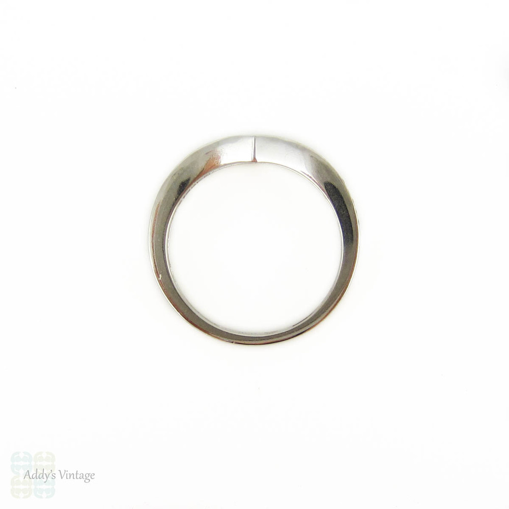 Diamond Platinum Wishbone Wedding Ring, Estate Shaped Pave Set Diamond Band. Size K / 5.25.
