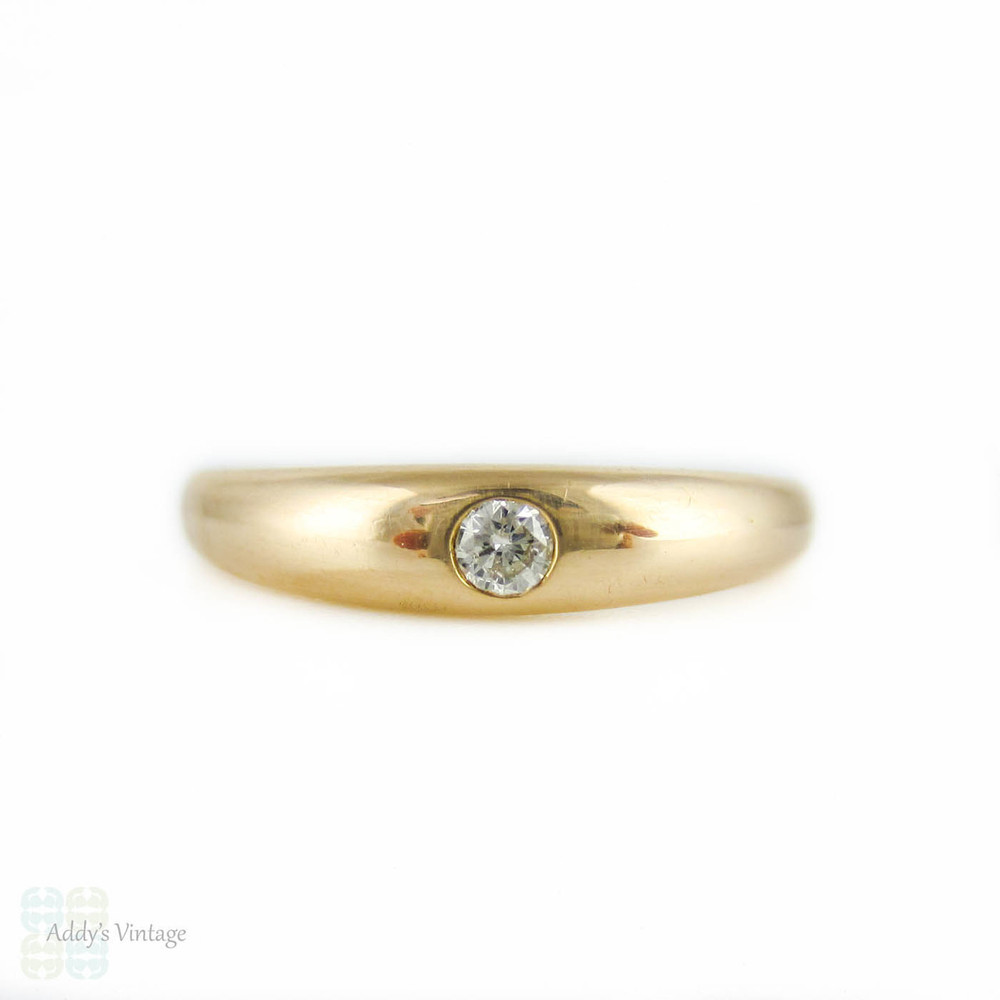 Gypsy Set Diamond Ring, Vintage 18ct Yellow Gold Single Stone Wedding Band.