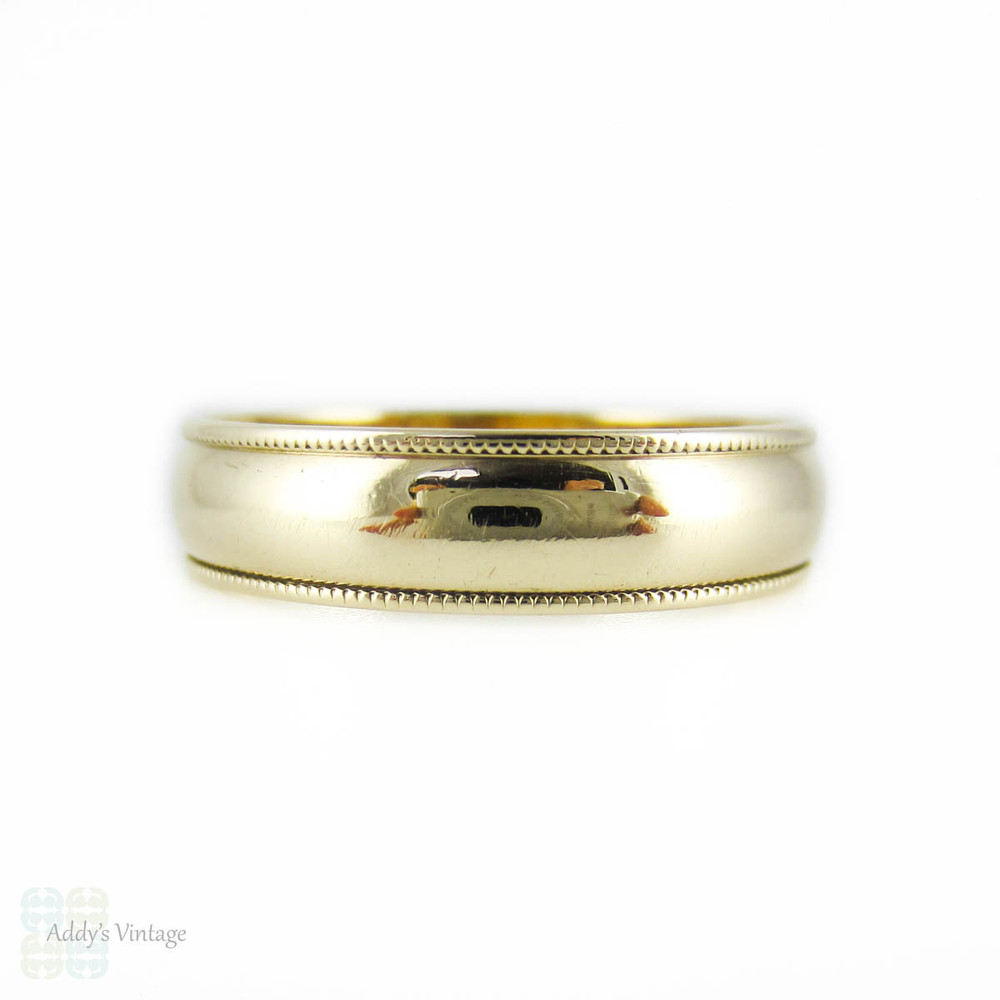 Men's 9ct Yellow Gold Wedding Band, Medium Width Ring with Milgrain Beading Edge. Size U / 10.