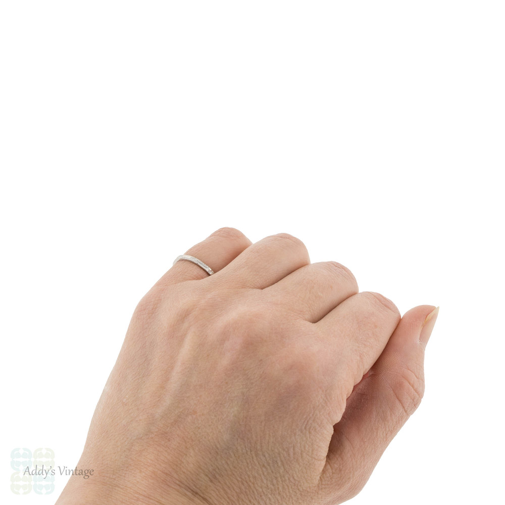 Engraved Vintage Platinum Wedding Ring, Mid Century Faceted Band Size J / 4.75.