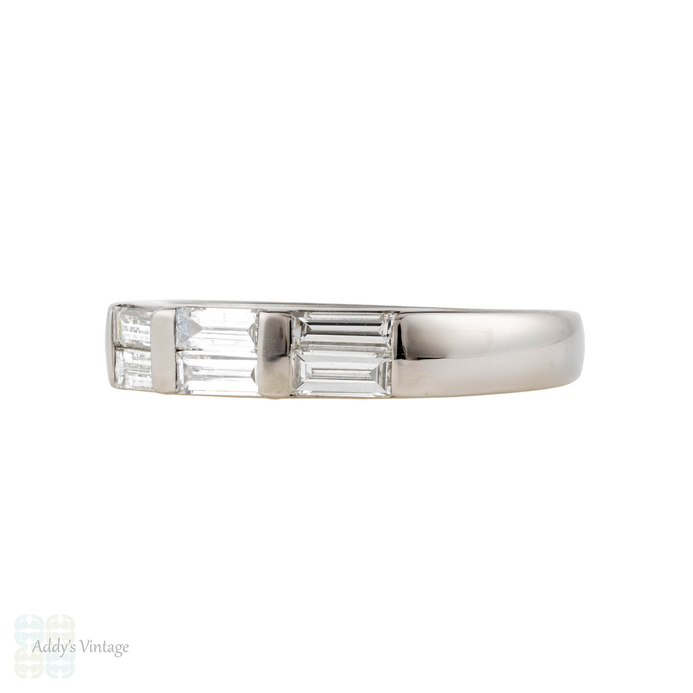 Baguette Diamond Wedding Ring, Straight Baguette Half Hoop Eternity Ring in 18ct White Gold.
