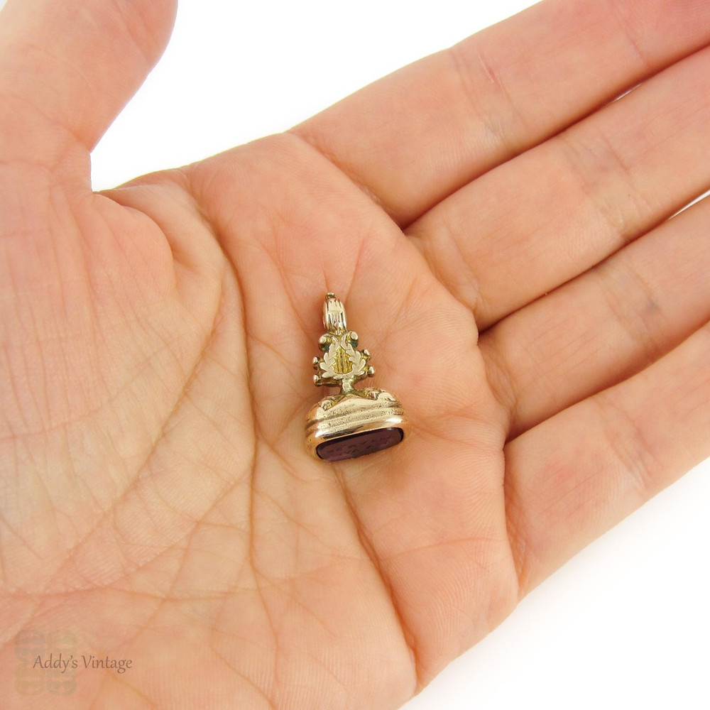 RESREVED. Antique Gilt Seal, Amethyst Glass. 1800s Musical Lyre Fob Engraved May You Be Happy.
