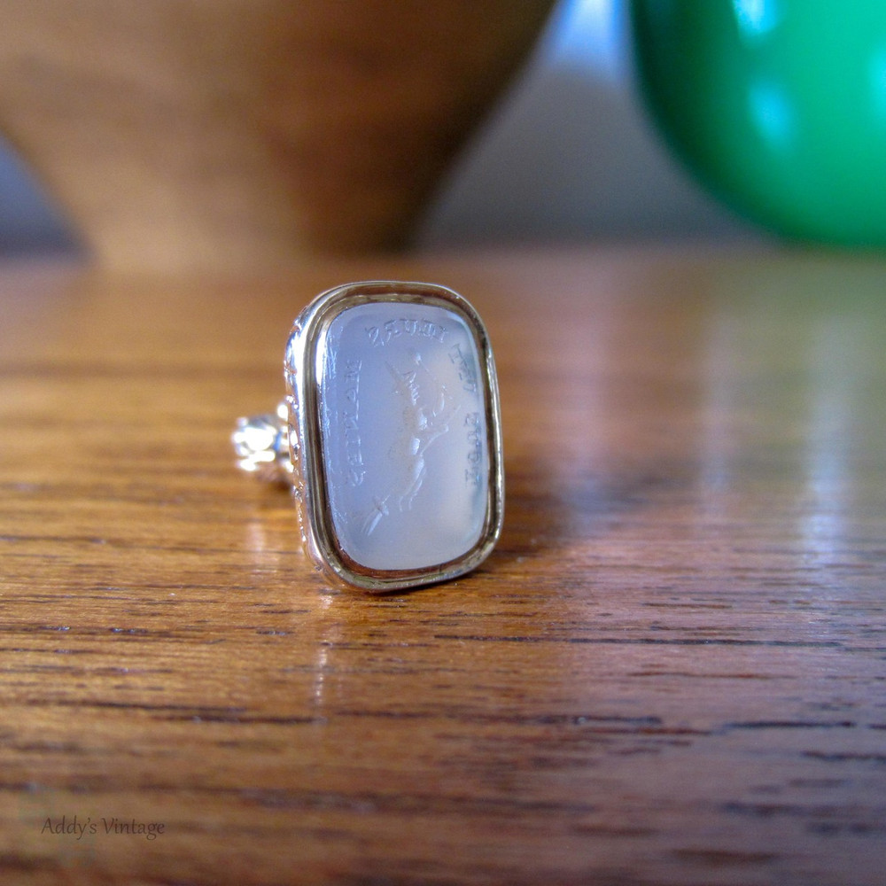 Victorian 15ct Gold Witch Watch Fob, "All Have Their Hobbies" Chalcedony Seal.