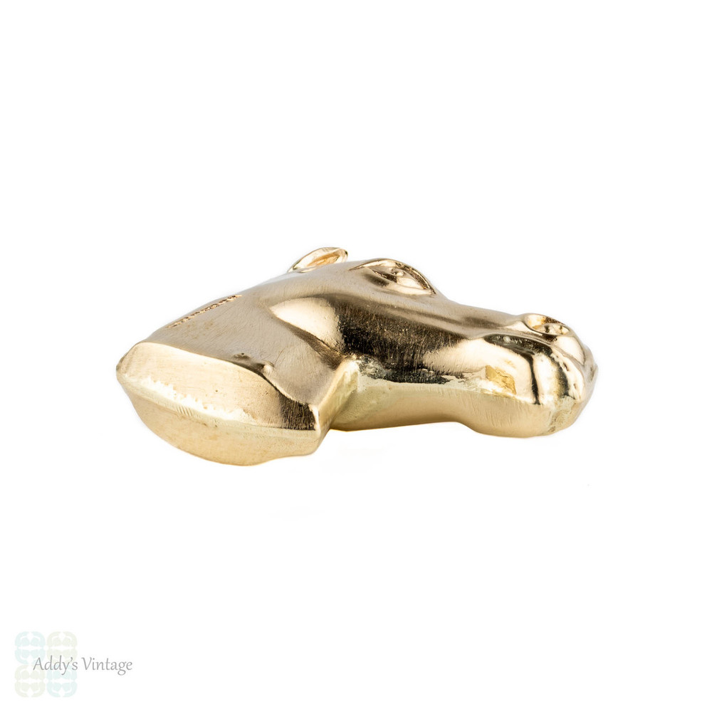 1970s Horse Charm, 9ct Yellow Gold Puffed Horse's Head Pendant on 9k Chain.
