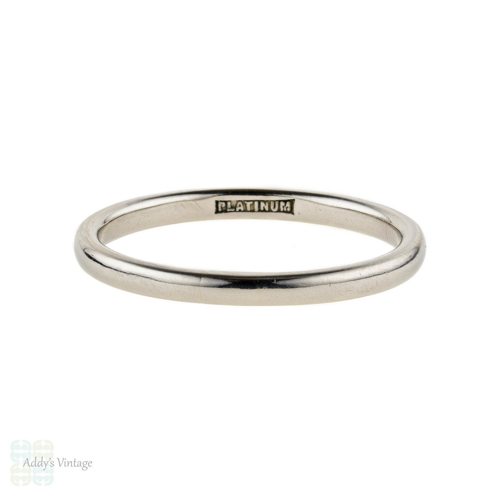 Platinum Vintage Wedding Ring, Slender D Shape Profile Lades Band.  Size P.5 / 8.