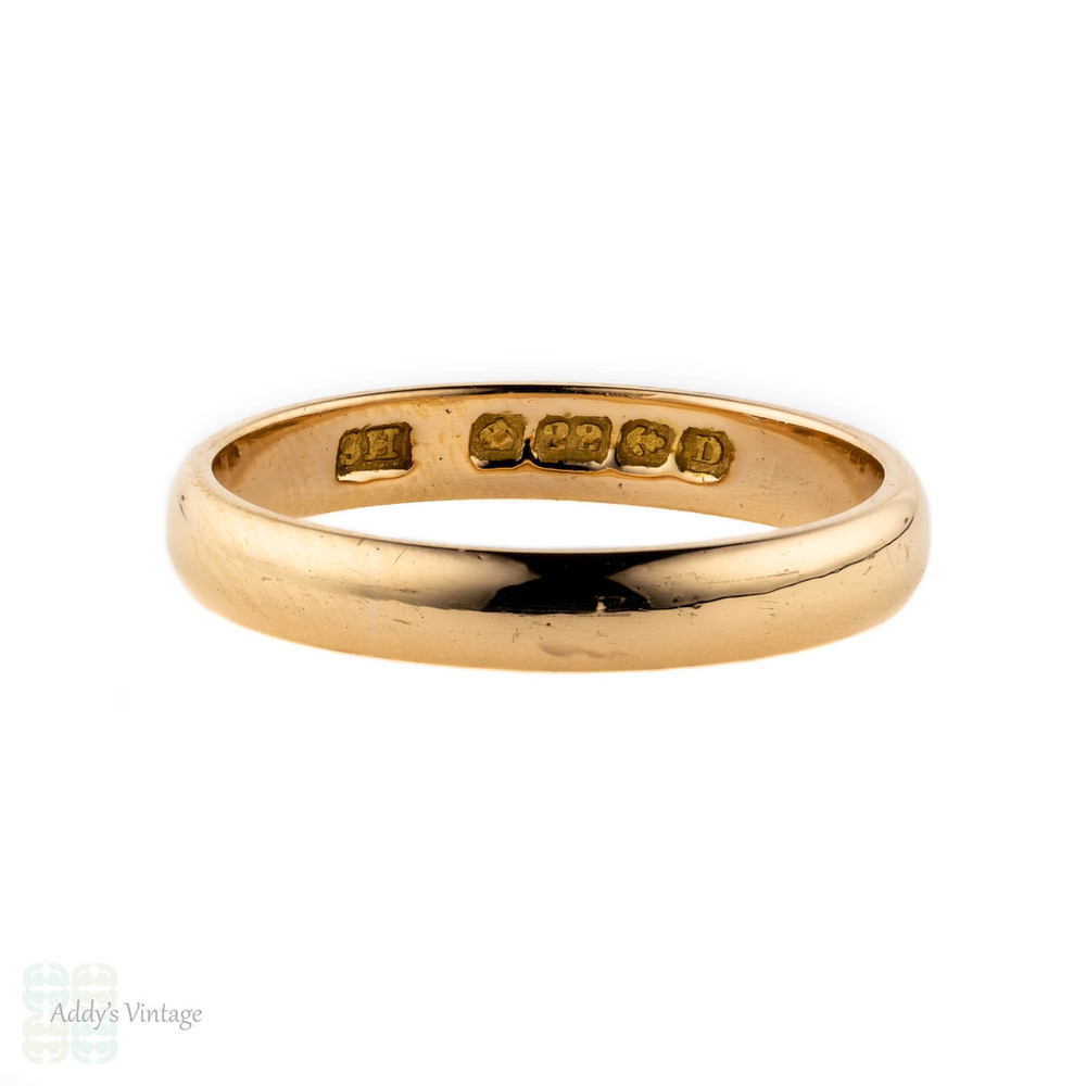 Victorian 22ct Gold Wedding Ring, Antique Ladies D Profile 22k Band. Circa 1850s, Size L / 5.75.