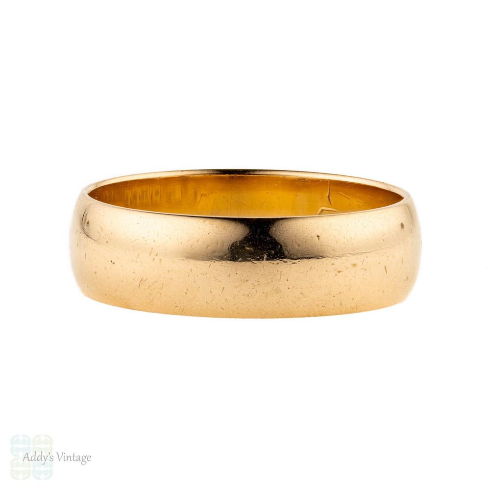 Antique 22ct Wide Wedding Ring, 22k Edwardian 1900s Wedding Band. Size Q / 8.25.