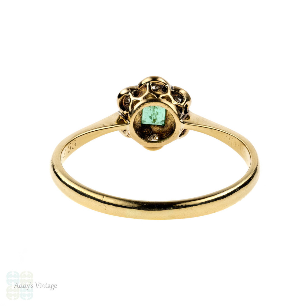 RESERVED. Emerald & Diamond Engagement Ring, 1920s Art Deco Flower Cluster. 18ct & Platinum.
