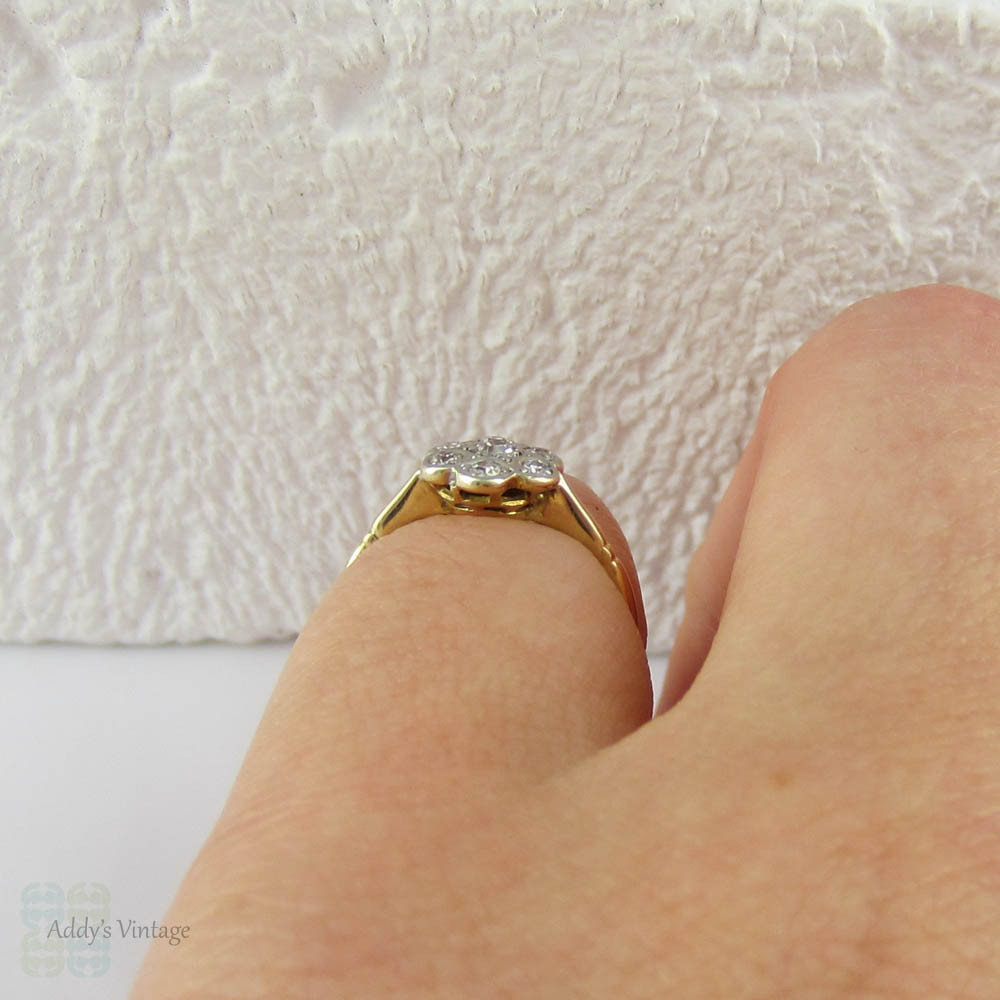 Art Deco Diamond Daisy Engagement Ring. Diamond Cluster Ring in Yellow Gold, Circa 1920s.