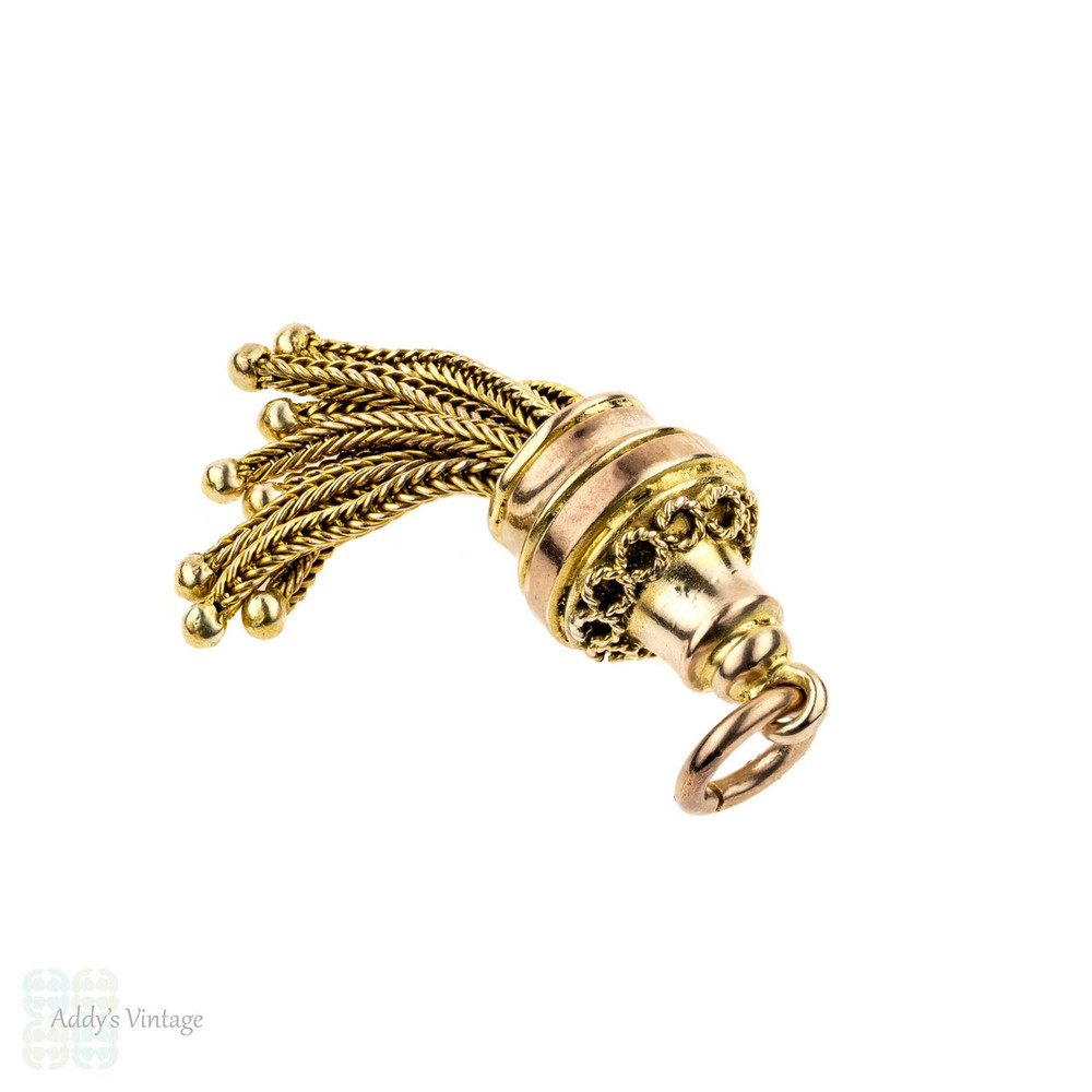 Victorian 9ct Rose Gold Tassel Circa 1880s Charm, Antique 9k Pendant.