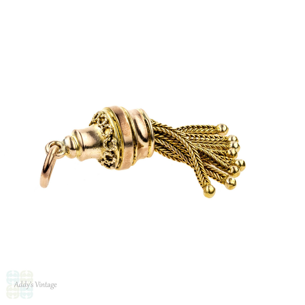 Victorian 9ct Rose Gold Tassel Circa 1880s Charm, Antique 9k Pendant.