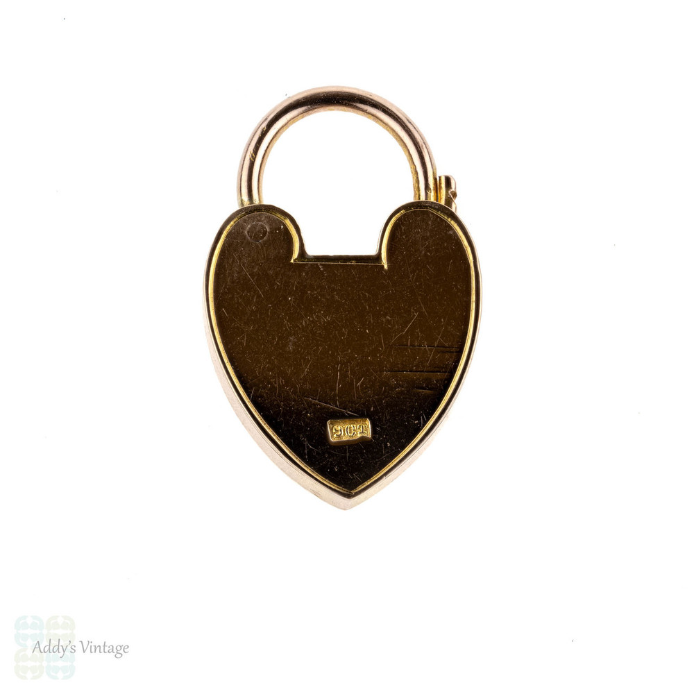 Engraved 9ct Antique Heart Padlock Pendant, Large 9k Rose Gold