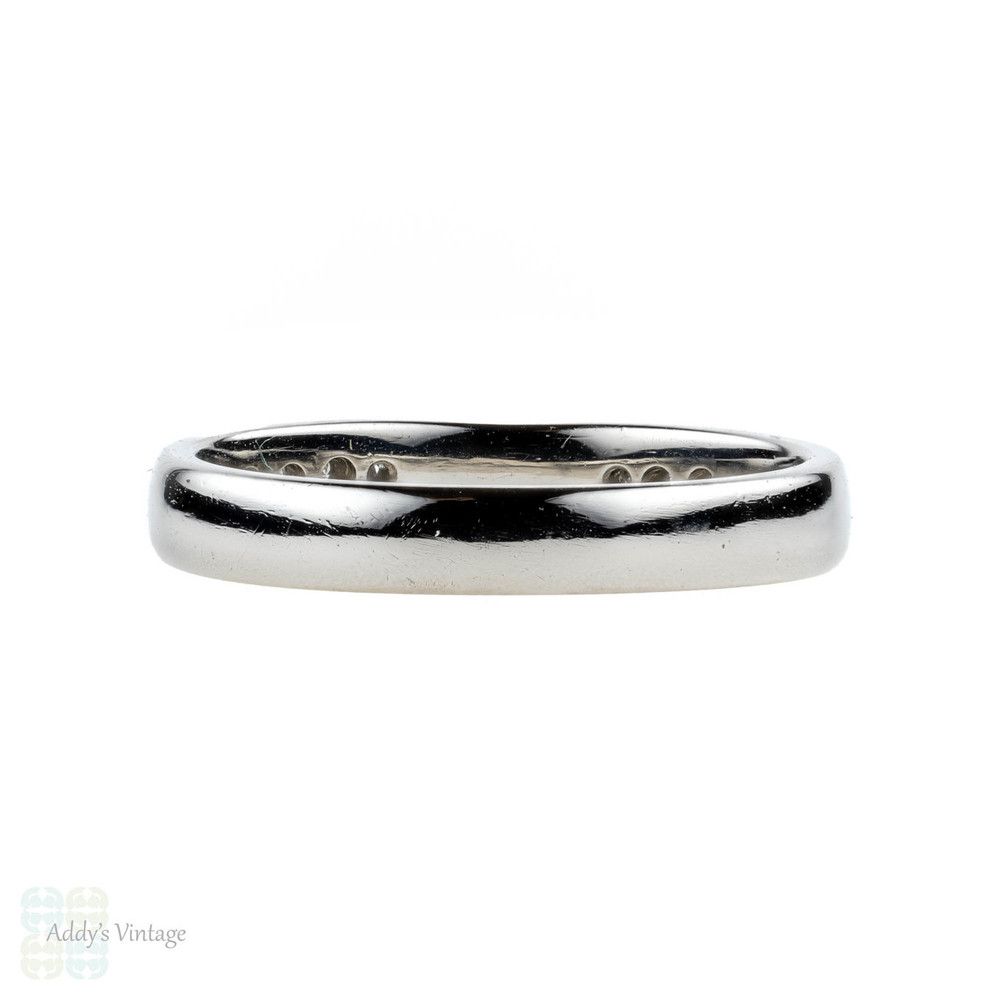 Shaped Platinum Diamond Wedding Ring, Curved Pinched Design Half Eternity Band. Size K / 5.25.