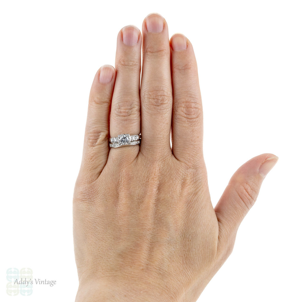 Shaped Platinum Diamond Wedding Ring, Curved Pinched Design Half Eternity Band. Size K / 5.25.