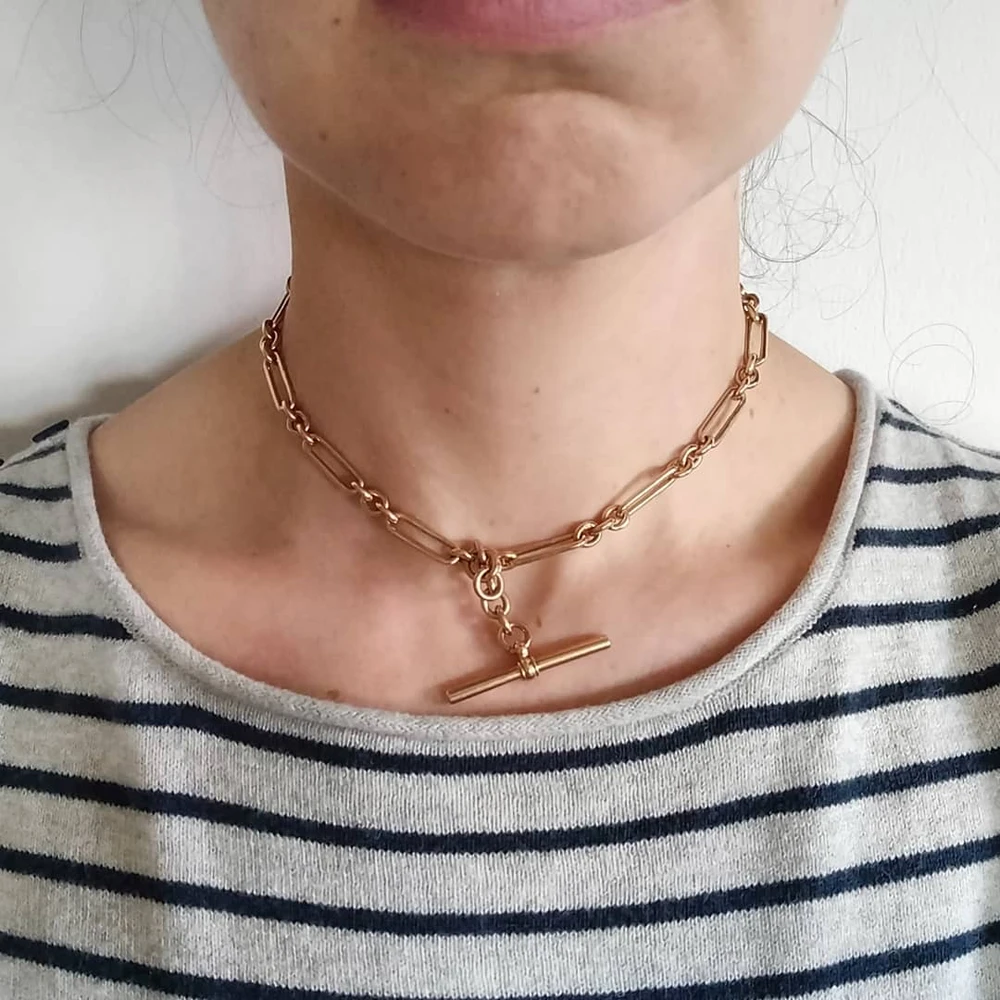 Antique 9ct Gold Double Albert Chain. Victorian 9k Trombone Link Necklace.