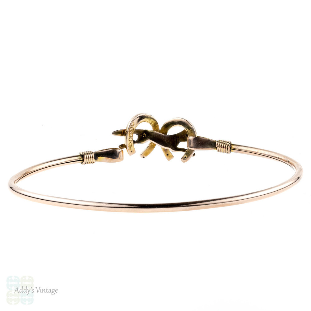 Antique 9ct Rose Gold Fox Bracelet, 1890s Horseshoe Hunting Theme