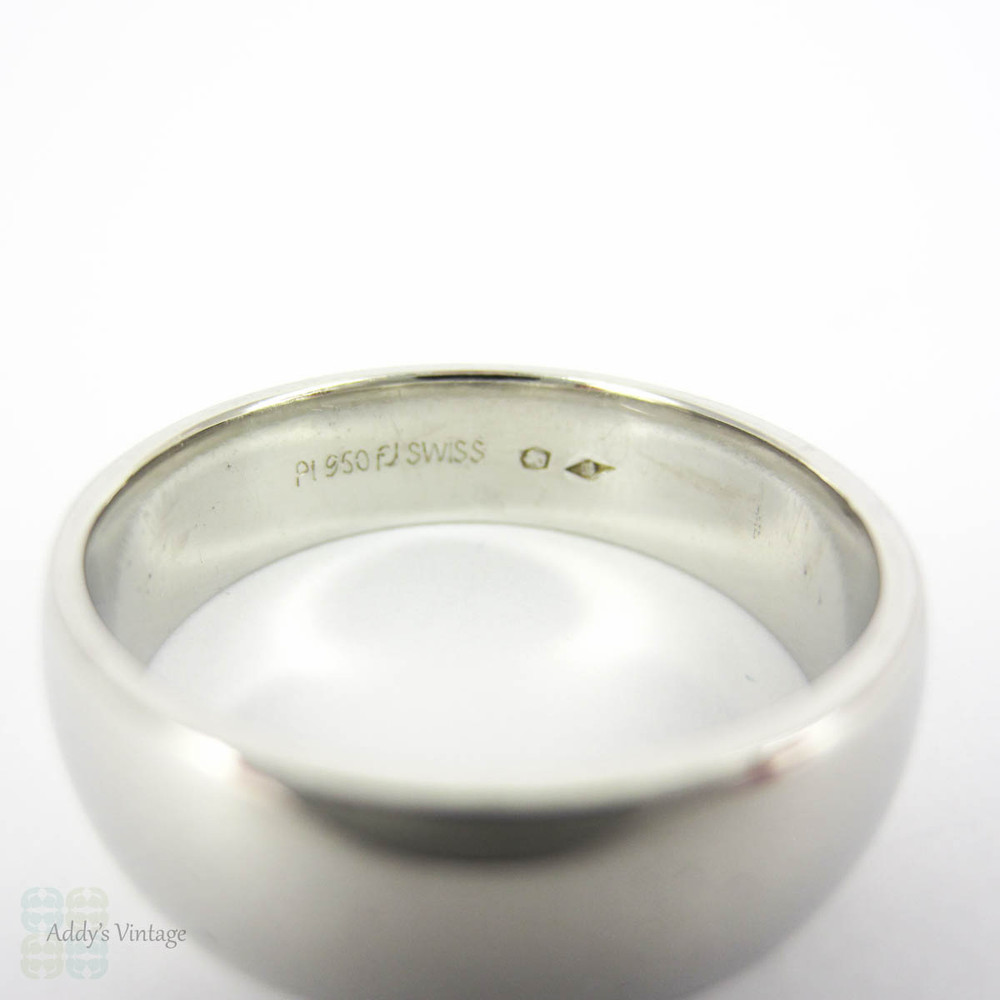 Men's Platinum Wedding Band by Furrer Jacot, Modern Estate 6 mm Wide Classic Low Dome D Shape Wedding Ring. Size R.5 / 8.75.