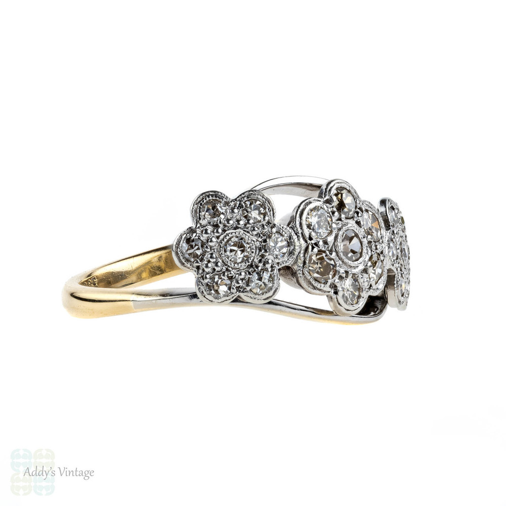 RESERVED Antique Triple Daisy Cluster Ring, Floral Design Ring. Circa 1920s, 18ct Gold & Platinum.