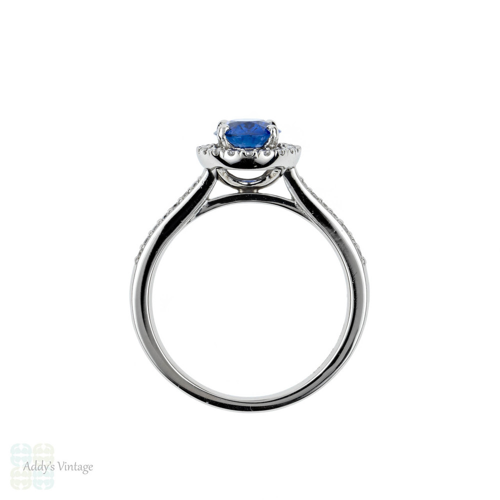RESERVED Sapphire & Diamond Engagement Ring. Classic Platinum Halo Blue Sapphire Ring.